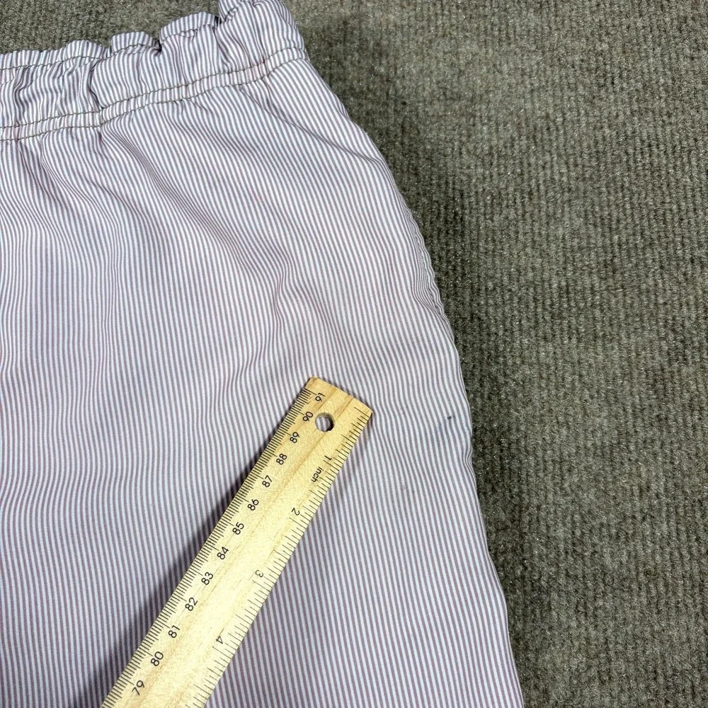Vintage Summer Swim Shorts Mens Large White Brown Striped Seersucker Drawstring
